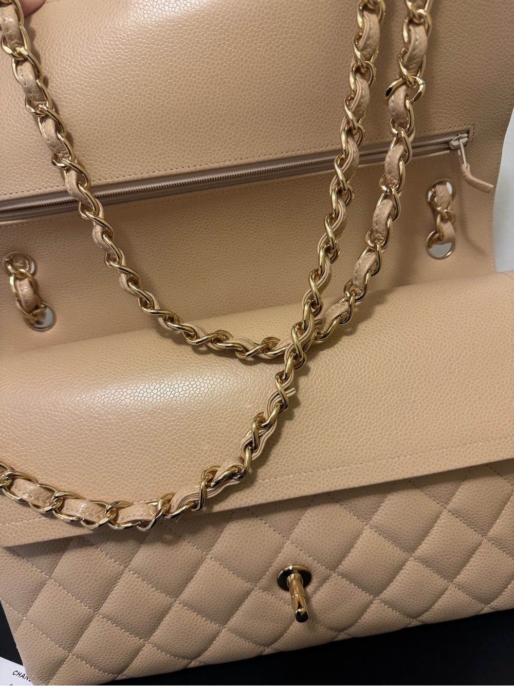 CHANEL JUMBO Beige Quilted Flap Shoulder Bag with Gold Chain - Picture 5 of 10